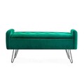 Bancheta cu spatiu pentru depozitare Venlo, Homla, 100x39x45 cm, catifea din poliester/metal/MDF, verde/negru