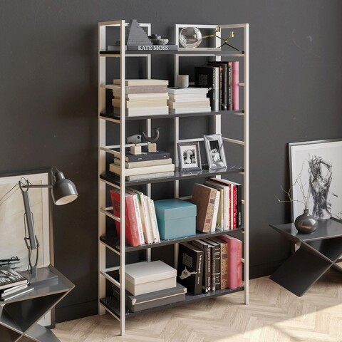 Corp biblioteca, Hadley, Tinleys, 90x180x33.6 cm, Alb negru