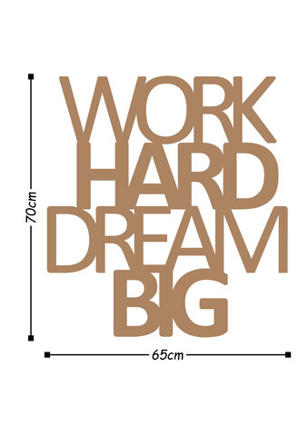 Decoratiune de perete, Work Hard Dream Bıg, Metal, Dimensiune: 65 x 70 cm, Cupru