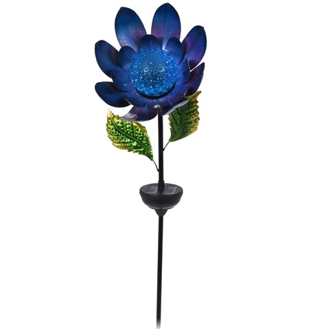 Lampa solara de gradina Flower, H117 cm, albastru