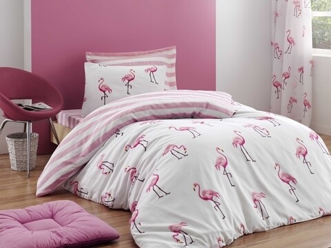Lenjerie de pat pentru o persoana, EnLora Home, Maylin Powder, 2 piese, amestec bumbac, alb/roz