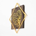 Decoratiune de perete, Tree v3, 50% lemn/50% metal, Dimensiune: 54 x 54 cm, Nuc / Aur