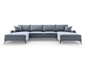 Coltar panoramic, Madara, Mazzini Sofas, 6 locuri, 334x182x90 cm, catifea, albastru deschis