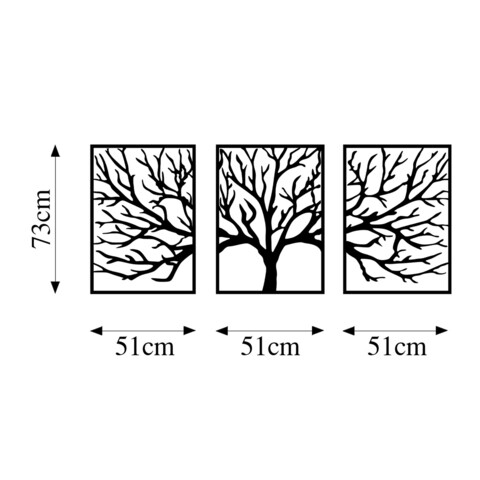 Decoratiune de perete, Monumental Tree 16, Metal, 53 x 73 cm, 3 piese, Negru