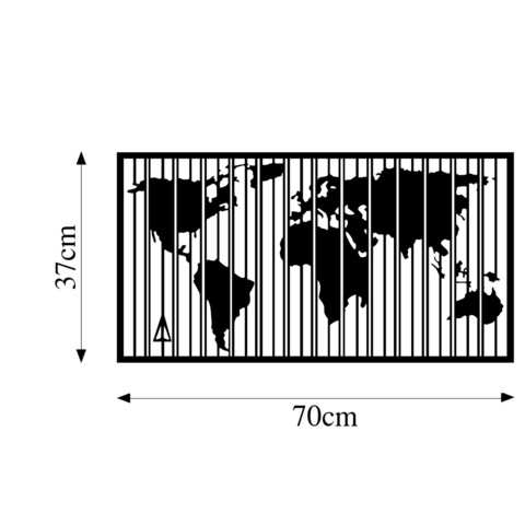 Decoratiune de perete, Wold Map, Metal, 70 x 37 cm, Negru