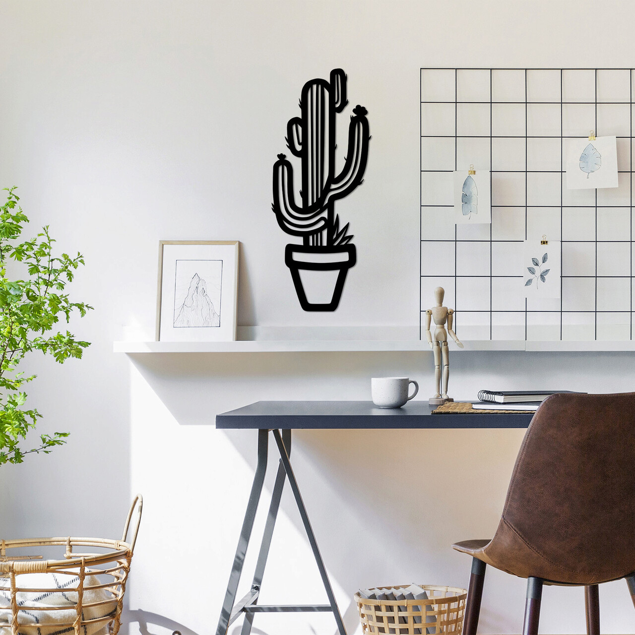 Decoratiune de perete, Cactus, Metal, Dimensiune: 29 x 70 cm, Negru - 1 | YEO