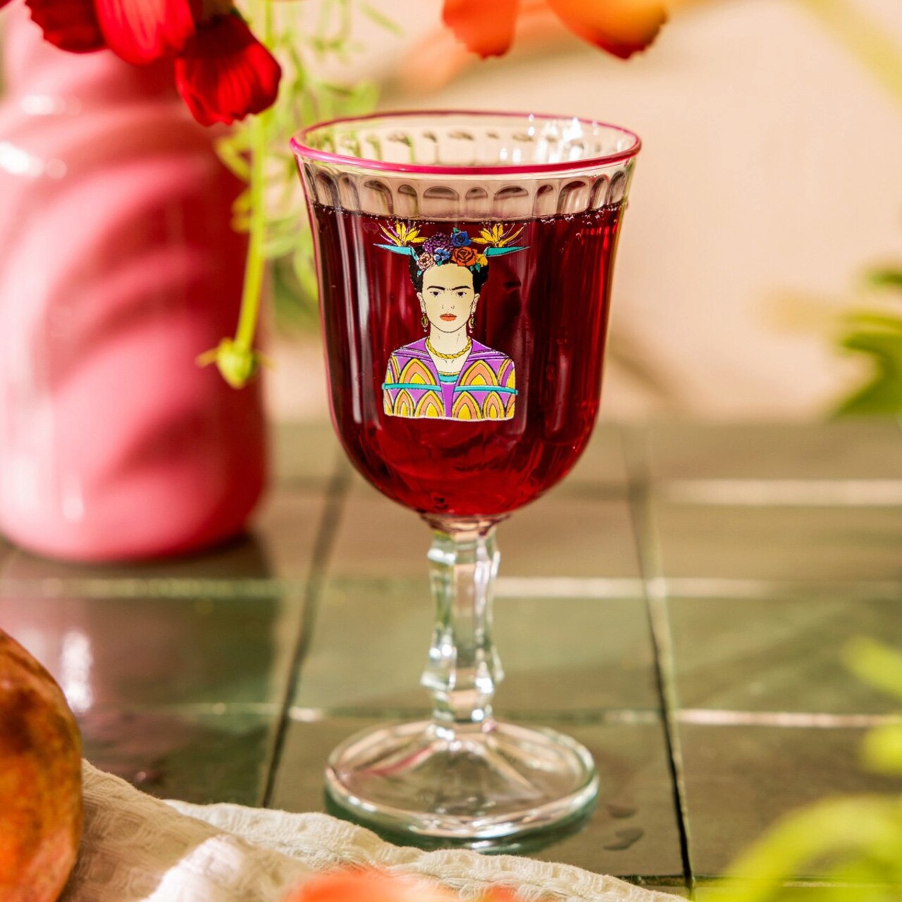 Set 2 pahare Frida Kahlo, Homla, 180 ml, sticla, multicolor