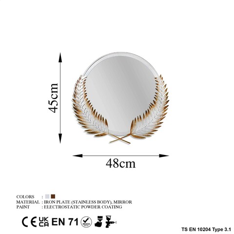 Oglinda decorativa, Palm Mirror M, Metal, Dimensiune: 48 x 45 cm, Maro/Alb