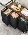 Cos de rufe cu 3 compartimente si 1 raft Vasagle, 92.5 x 33 x 72 cm, 3 x 38 L, otel/tesatura Oxford, negru