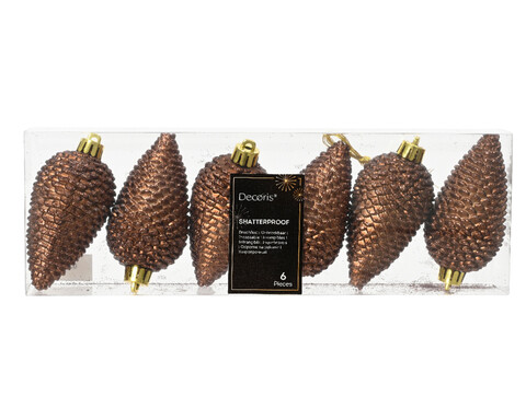 Set 6 globuri Pinecone Black, Decoris, 4.5x8 cm, plastic, maro