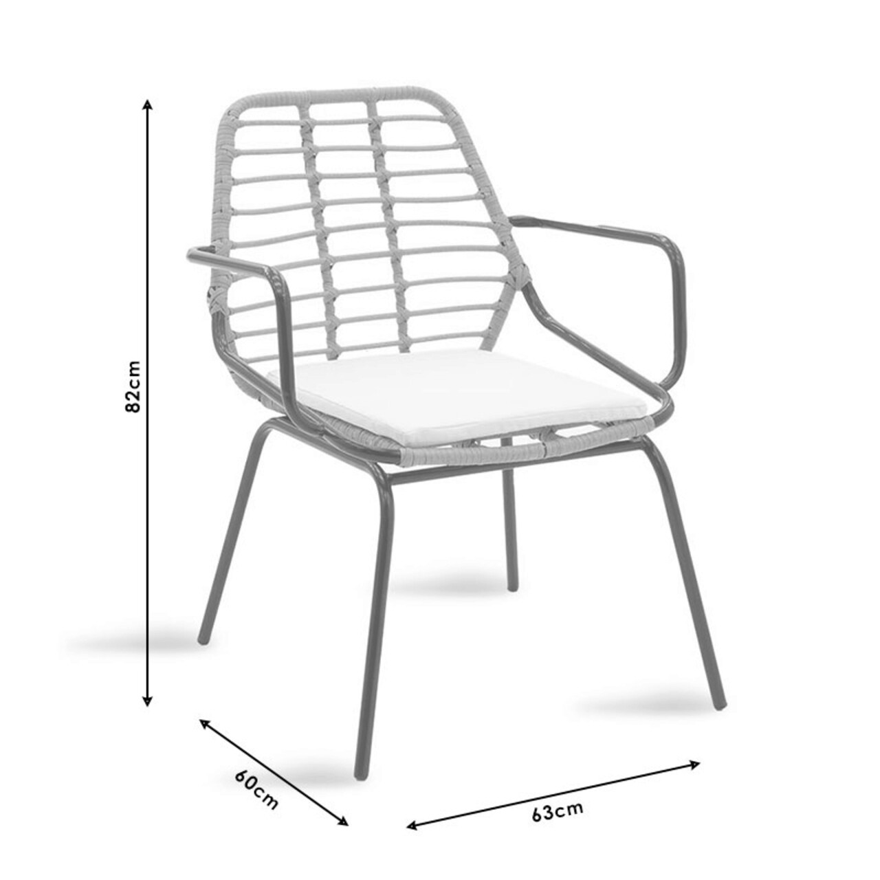 Set mobilier de gradina 3 piese Gaus-Naoki v1, Pakoworld, masa cu 2 scaune, 70x70x74 cm, ratan sintetic/metal/sticla, negru/gri