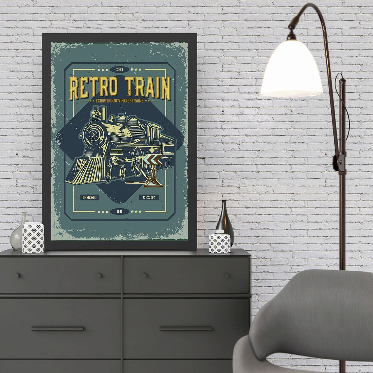 Tablou decorativ, Retro Train (55 x 75), MDF , Polistiren, Multicolor