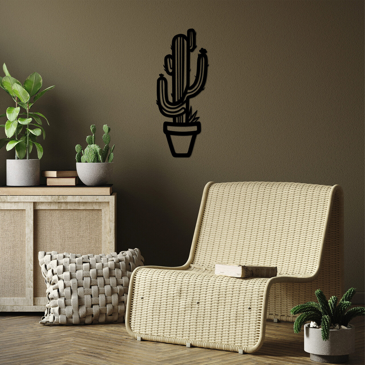 Decoratiune de perete, Cactus, Metal, Dimensiune: 29 x 70 cm, Negru - 2 | YEO