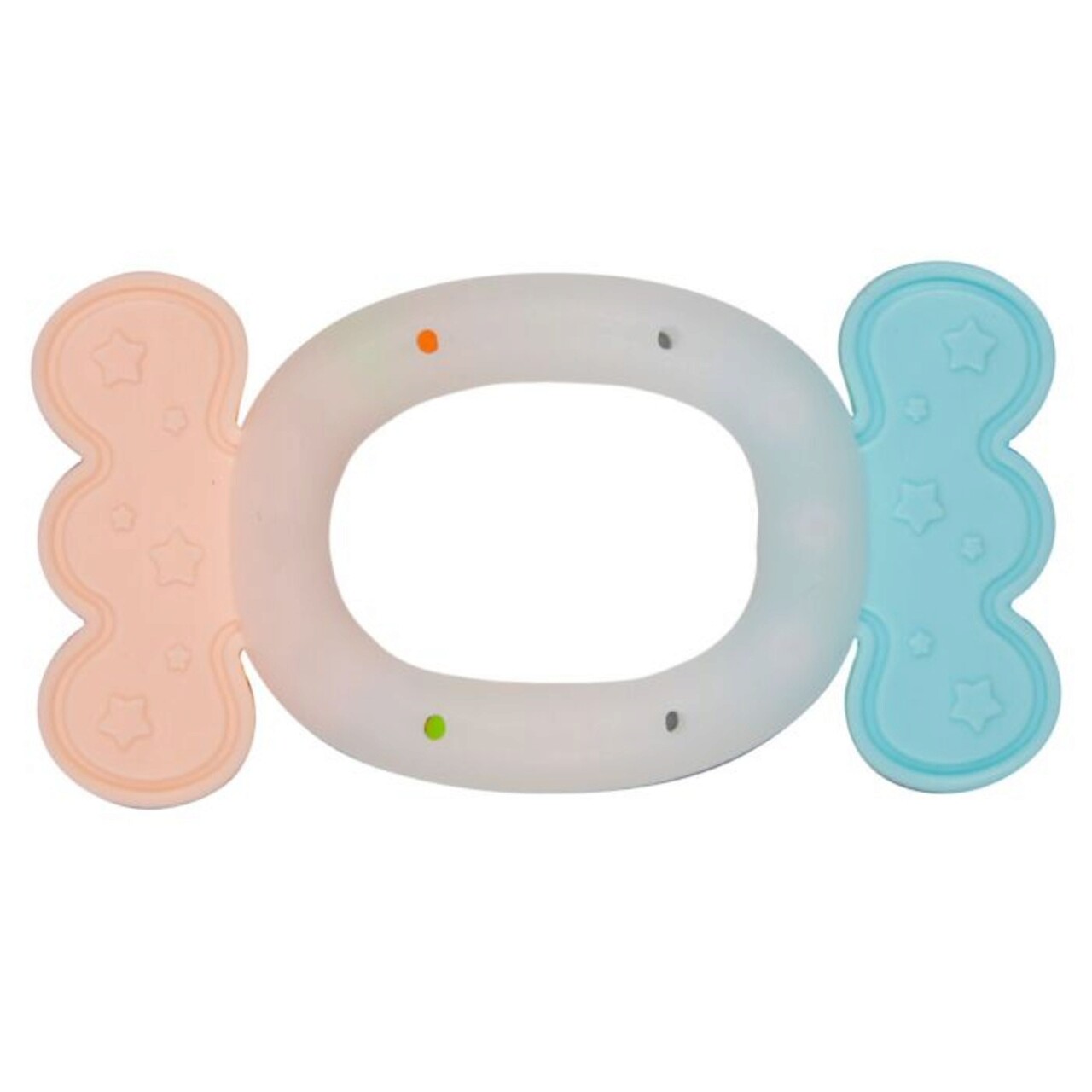 Jucarie pentru dentitie copii, Rattle Toys, HE0116, 0M+, silicon alimentar/plastic, multicolor