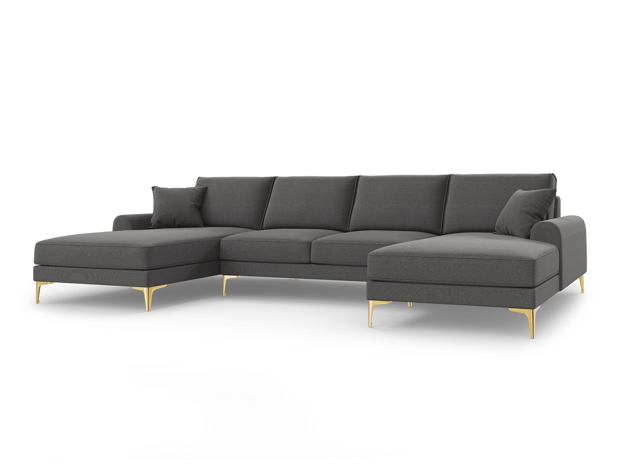 Coltar panoramic, Madara, Mazzini Sofas, 6 locuri, gold legs, 334x182x90 cm, material structurat, gri inchis - 1 | YEO