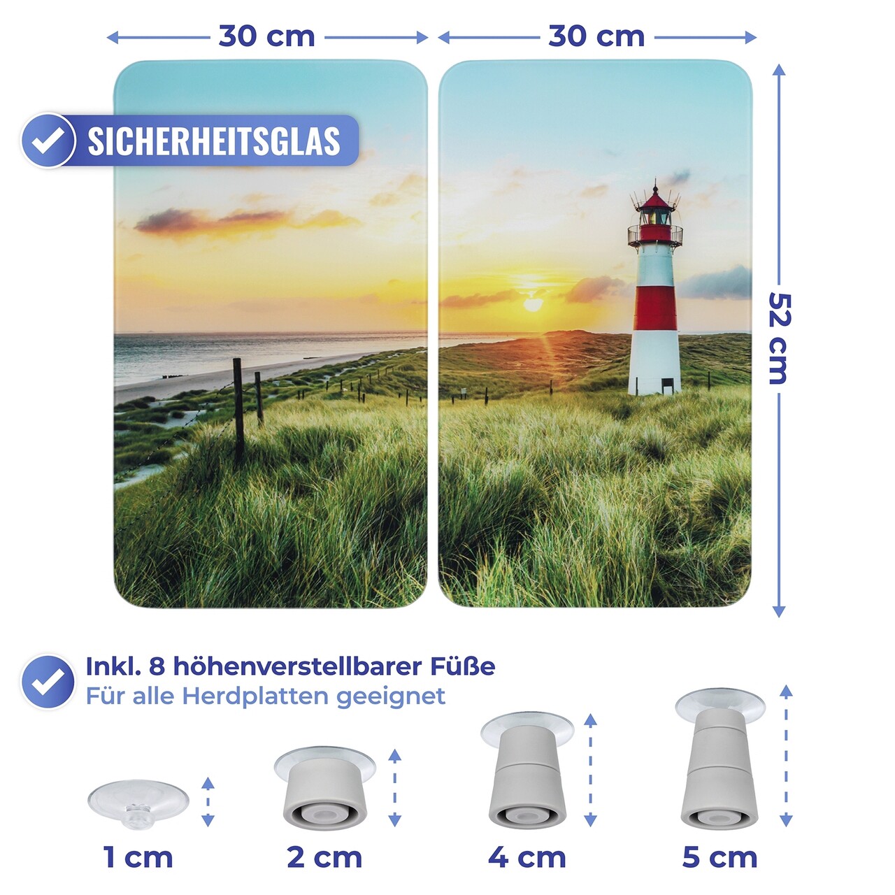 Set 2 protectii pentru aragaz Maximex, Lighthouse, 52x30 cm, sticla, multicolor