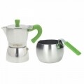 Set cafetiera si fierbator lapte Grancucina, Tognana, aluminiu, argintiu/verde