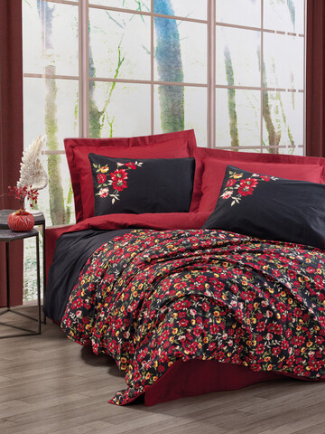 Lenjerie de pat pentru o persoana (FR), Desire - Red, Cotton Box, Bumbac Ranforce