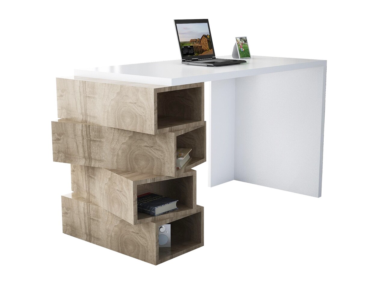 Birou Jenga, Woody Fashion, 130x60x75 cm, alb/maro - 2 | YEO