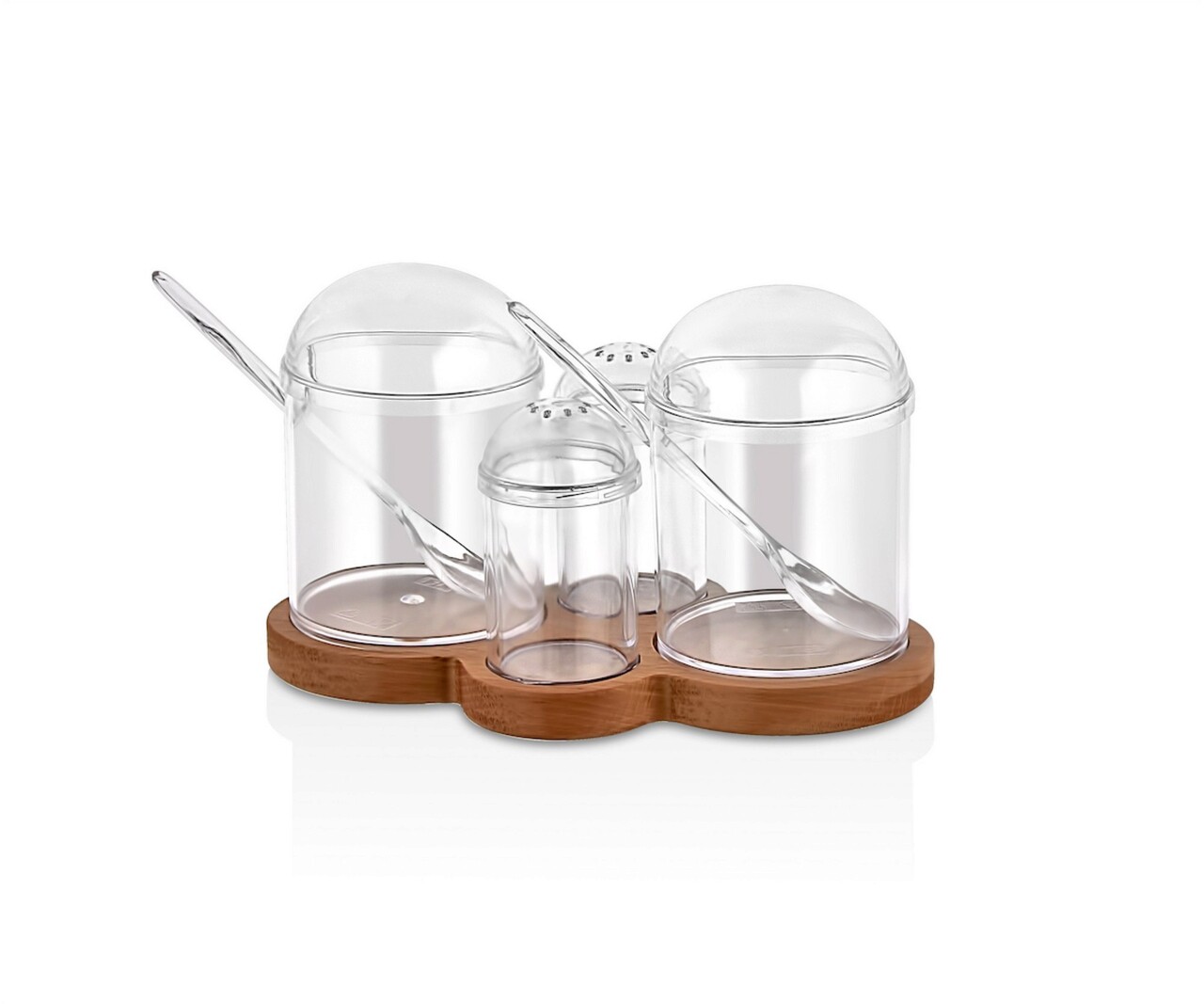 Set recipiente pentru condimente cu suport, Plasberg, 619PLS1166, Plastic, Maro/Transparent