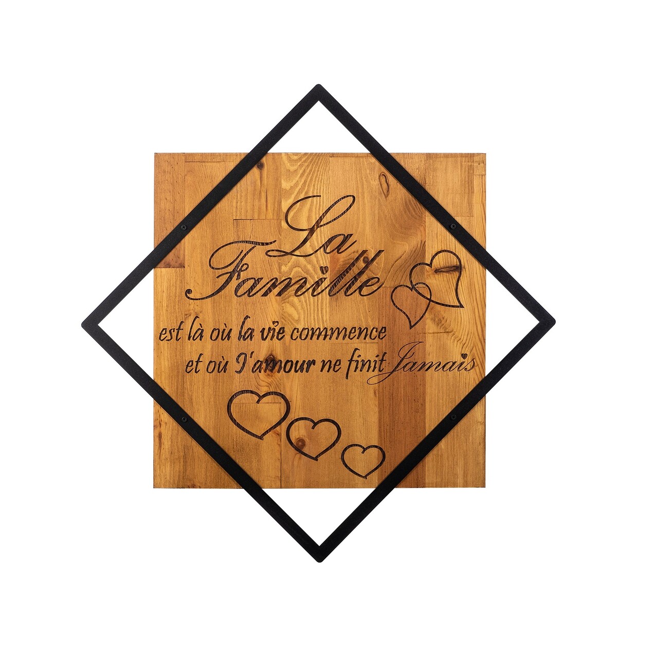 Decoratiune de perete, La Famille, 50% lemn/50% metal, Dimensiune: 54 x 54 cm, Nuc / Negru - 1 | YEO