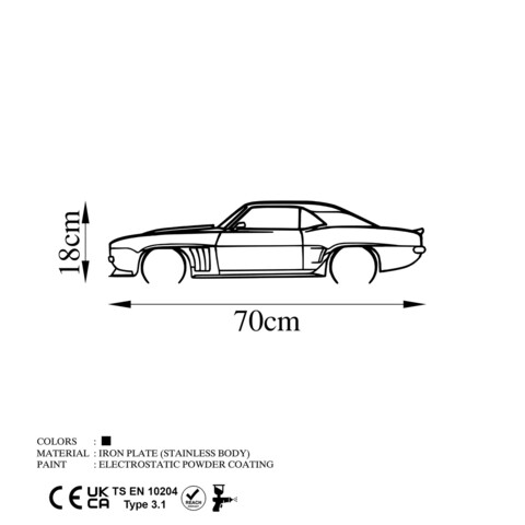 Decoratiune de perete, Chevrolet Camaro Silhouette, Metal, 70 x 18 cm, Negru