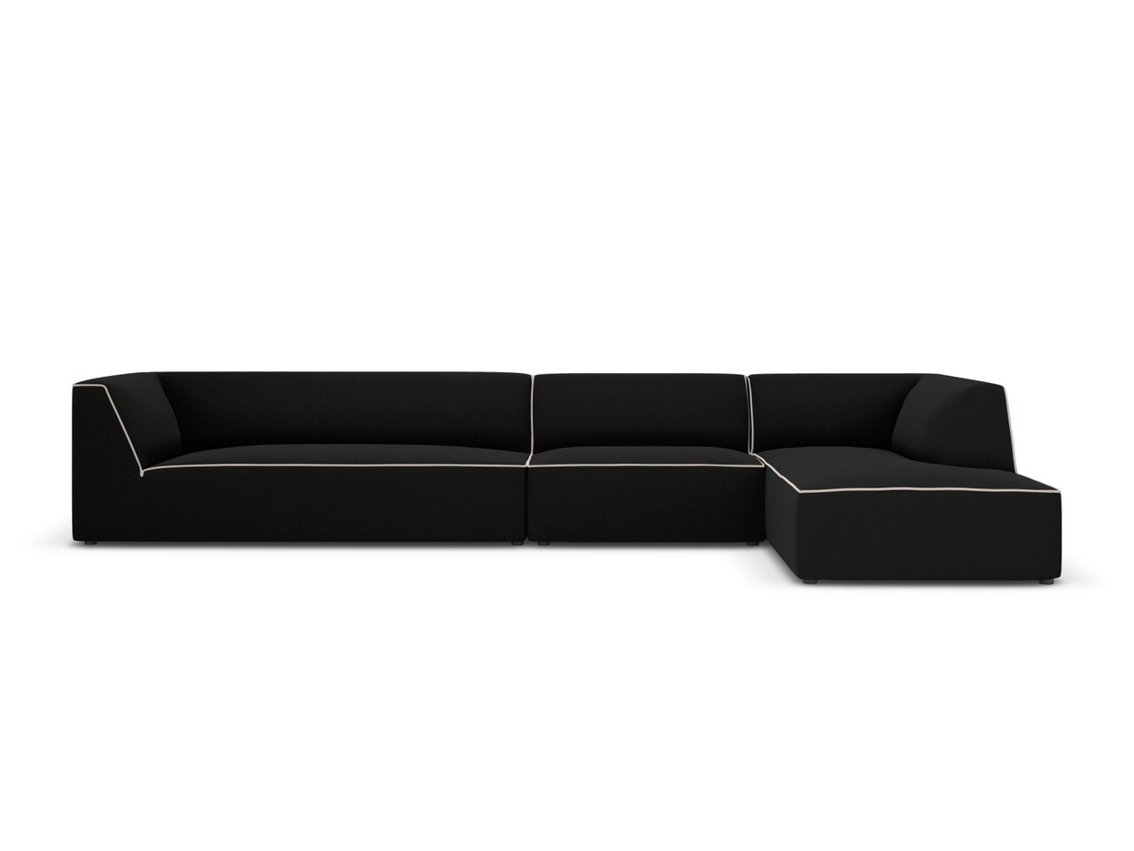 Coltar modular dreapta 5 locuri, Ruby, Micadoni Home, BL, 366x180x69 cm, tesatura chenille, negru/bej