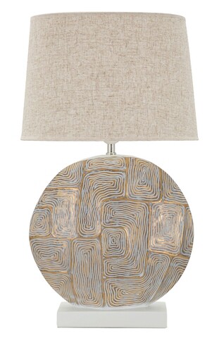 Lampa de masa Eclips, Mauro Ferretti, 1x E27, 40W, 38x68 cm, polirasina/fier/textil, auriu/alb