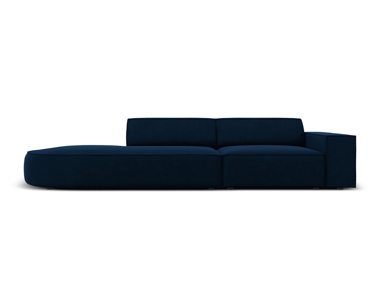 Canapea 3 locuri cotiera stanga, Jodie, Micadoni Home, BL, forma rotunjita, 262x102x70 cm, catifea, albastru regal
