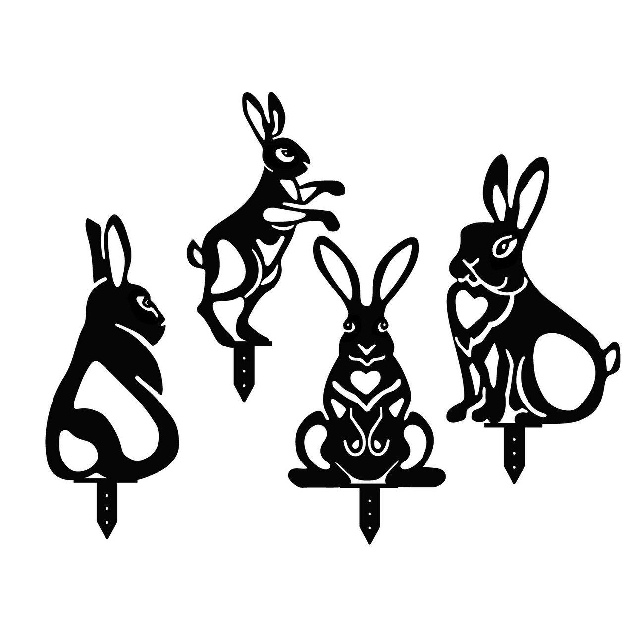 Set decoratiuni pentru gradina, Rabbits, Metal, Negru - 1 | YEO