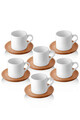 Set cesti de cafea, Rowe, 196RWE2503, Ceramica, Farfurioara din fag Ø 10.5 cm, 6 piese, Alb