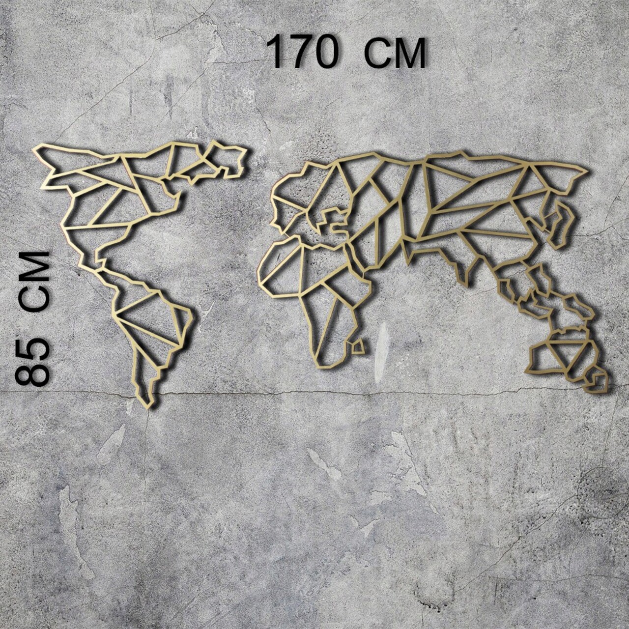 Decoratiune de perete, World Map XL, Metal, Dimensiune: 85 x 170 cm, Auriu - 2 | YEO