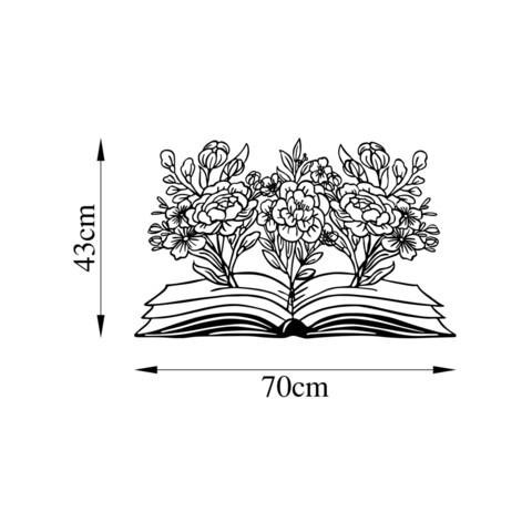 Decoratiune de perete, Flower Book, Metal, Dimensiune: 70 x 43 cm, Negru