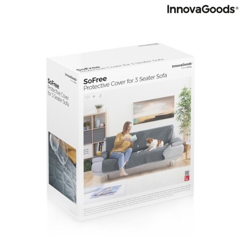 Husa de protectie reversibila pentru canapea 3 locuri, SoFree InnovaGoods, 275x181 cm, poliester, gri
