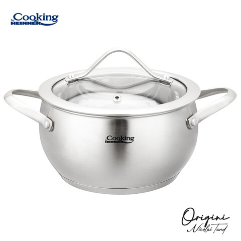 Oala cu capac 1.8 L, ORIGINI by Chef Nicolai Tand, Cooking by Heinner, 16x9 cm, inox/sticla termorezistenta, argintiu