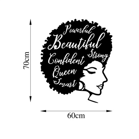 Decoratiune de perete, Beautiful / Confident / Queen, Metal, Dimensiune: 60 x 70 cm, Negru