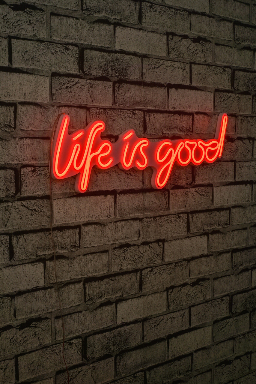 Decoratiune luminoasa LED, Life Is Good, Benzi flexibile de neon, DC 12 V, Rosu