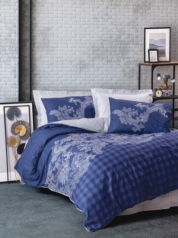 Lenjerie de pat pentru o persoana, 3 piese, 160x220 cm, 100% bumbac ranforce, Cotton Box, Bitsy, albastru inchis