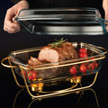 Chafing dish / Vas termorezistent cu incalzitor Saule, Ambition, 3.9 L, sticla, suport auriu