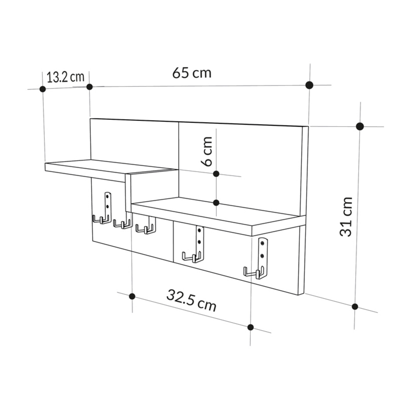 Cuier de perete Harm, Pakoworld, 65x15x31 cm, PAL melaminat, alb/maro