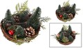 Coronita de masa cu suport lumanare Xmas Ambiance v2, 15x15x15 cm, salcie/ratan, verde