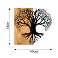 Decoratiune de perete, Love Tree, 50% lemn/50% metal, Dimensiune: 60 x 58 cm, Nuc / Negru