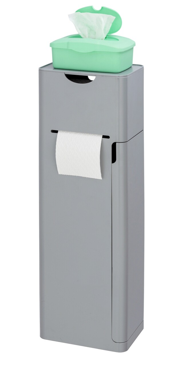 Suport Perie Pentru Toaleta Cu Suport Hartie Igienica Integrat, Wenko, 6 In 1, 20 X 15 X 58.5 Cm, Plastic, Gri