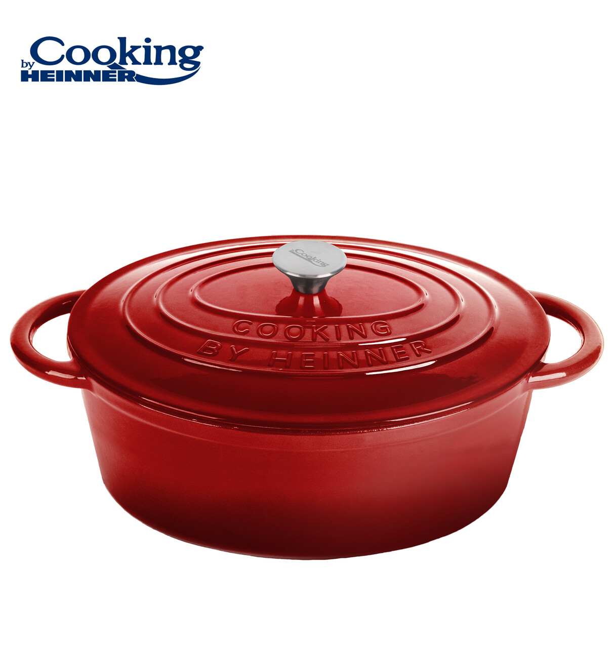 Oala cu capac Red Line, Cooking by Heinner, 33.5x26x12 cm, 6 L, fonta/inox, rosu - 2 | YEO