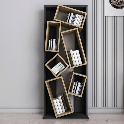 Corp biblioteca, Zena Home, Carmen, 63x153.6x24cm, PAL, Negru / Stejar