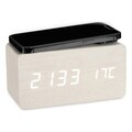 Ceas de masa cu alarma si incarcator wireless Connor, Gift Decor, 15 x 7 x 7.5 cm, MDF, alb antic