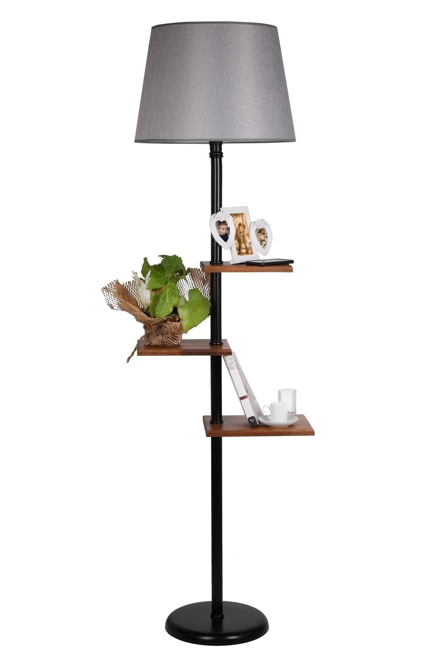 Lampadar cu 3 rafturi, Luin, 8270-2E27, 60 W, metal/lemn/textil - 2 | YEO