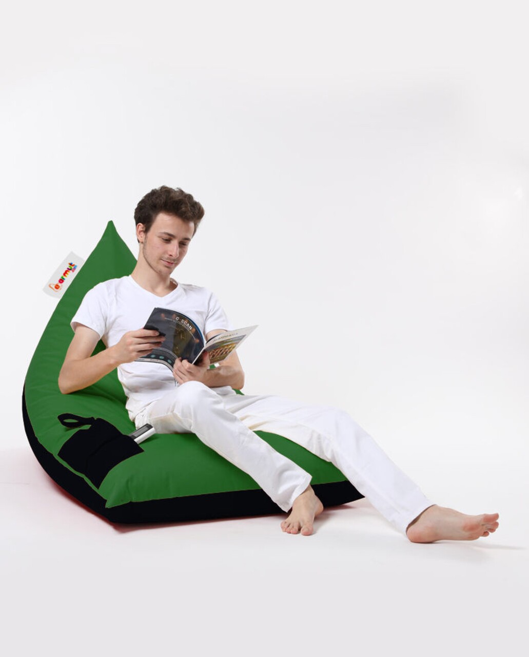 Fotoliu puf, Bean Bag Ferndale, Pyramid Double Color, 145 cm, poliester impermeabil, verde/negru