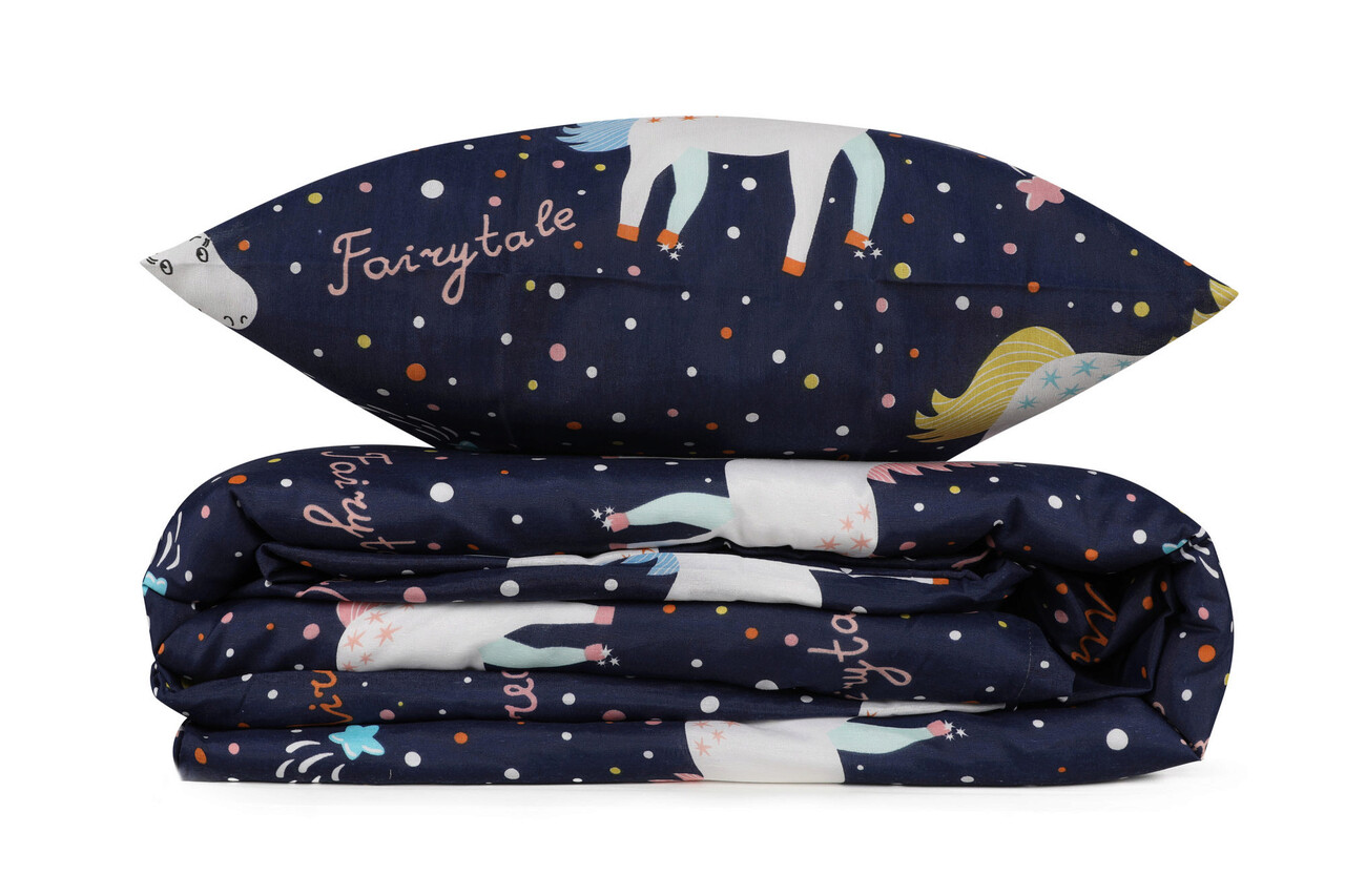 Lenjerie de pat dubla, Magic Unicorn - Dark Blue, Eponj Home, 65% bumbac/35% poliester - 2 | YEO