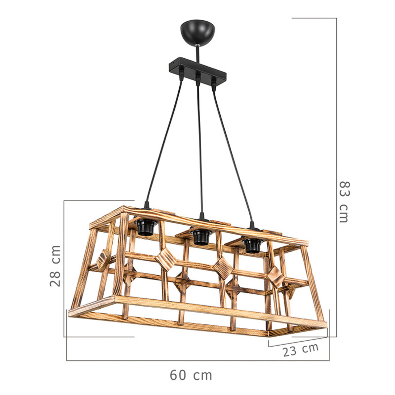 Lustra PWL-1029, Pakoworld, 60x23x83 cm, 3 x E27, 60W, metal/lemn, natural/negru